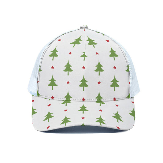 Christmas Tree And Star Pattern Print White Mesh Trucker Cap