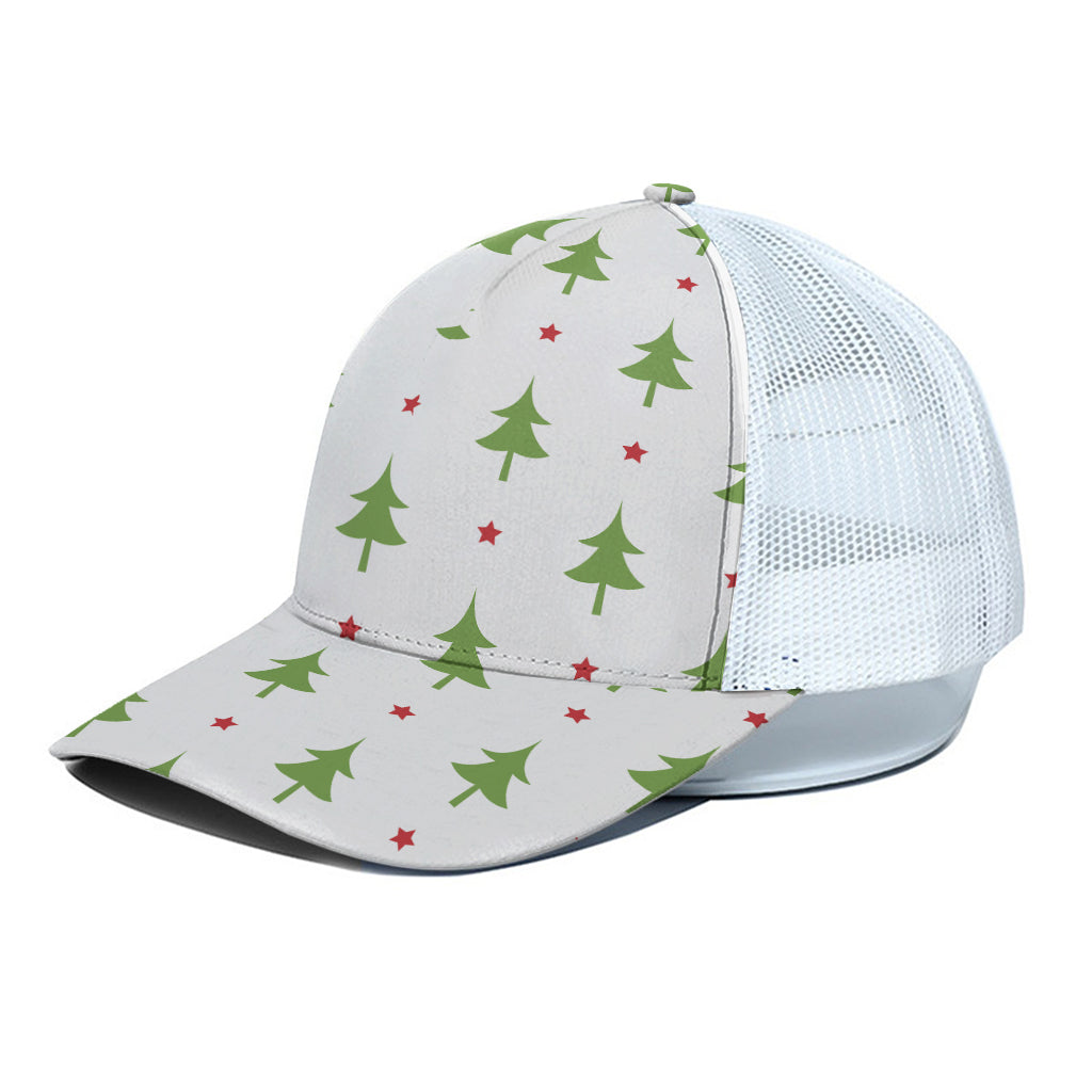 Christmas Tree And Star Pattern Print White Mesh Trucker Cap