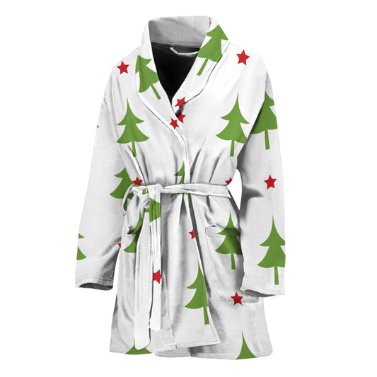 Christmas Tree And Star Pattern Print Women's Bathrobe