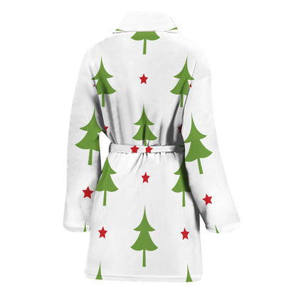 Christmas Tree And Star Pattern Print Women's Bathrobe