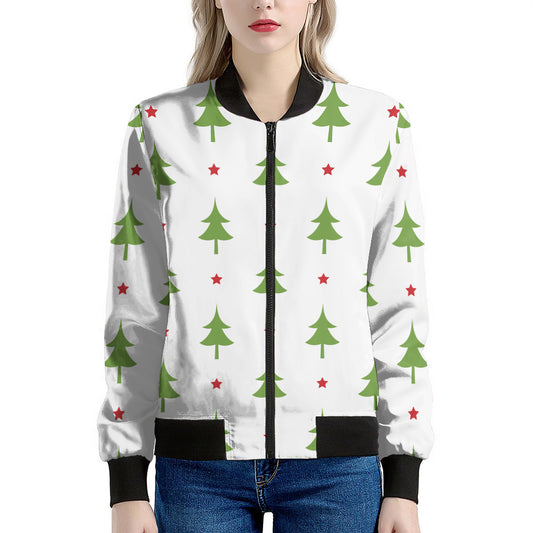 Christmas Tree And Star Pattern Print Women's Bomber Jacket
