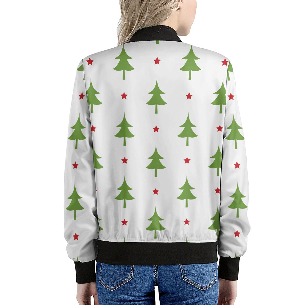 Christmas Tree And Star Pattern Print Women's Bomber Jacket
