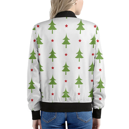 Christmas Tree And Star Pattern Print Women's Bomber Jacket