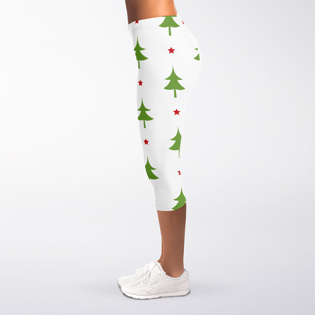 Christmas Tree And Star Pattern Print Women's Capri Leggings