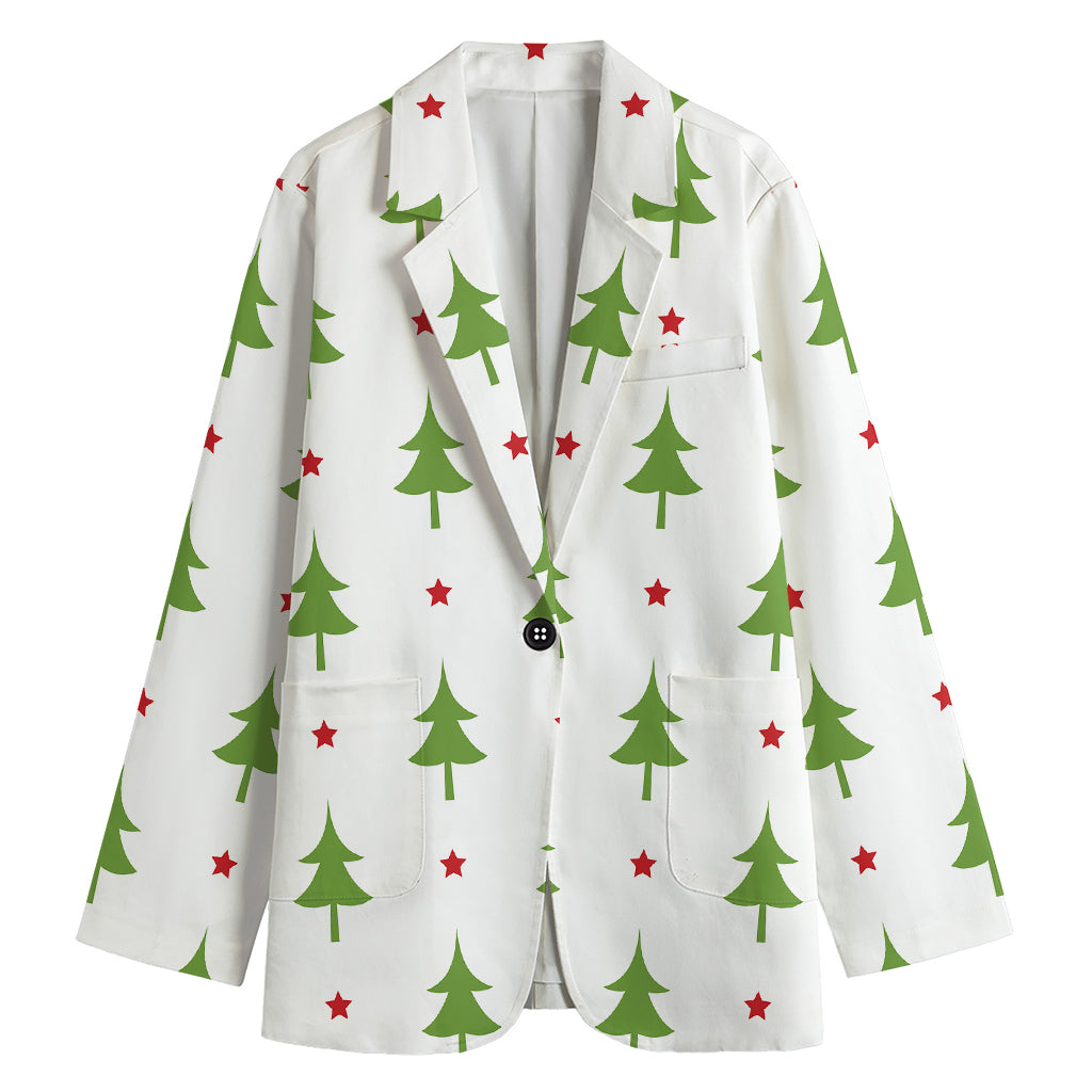 Christmas Tree And Star Pattern Print Women's Cotton Blazer