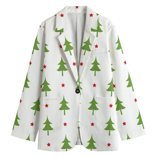 Christmas Tree And Star Pattern Print Women's Cotton Blazer