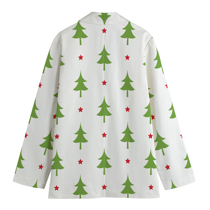 Christmas Tree And Star Pattern Print Women's Cotton Blazer