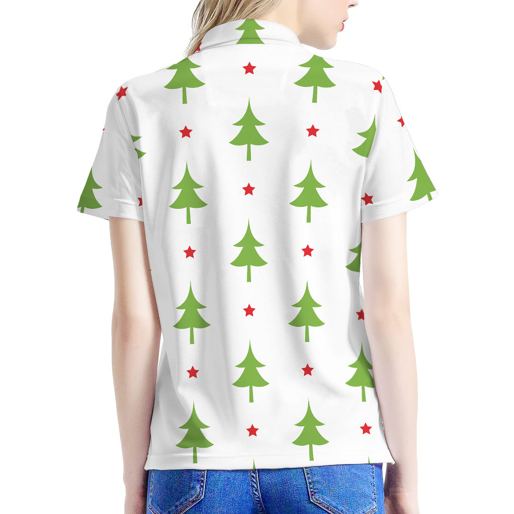 Christmas Tree And Star Pattern Print Women's Polo Shirt