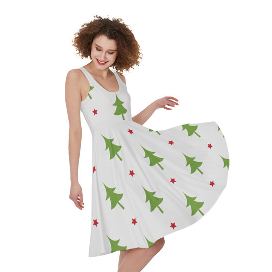 Christmas Tree And Star Pattern Print Women's Sleeveless Dress