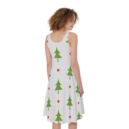 Christmas Tree And Star Pattern Print Women's Sleeveless Dress