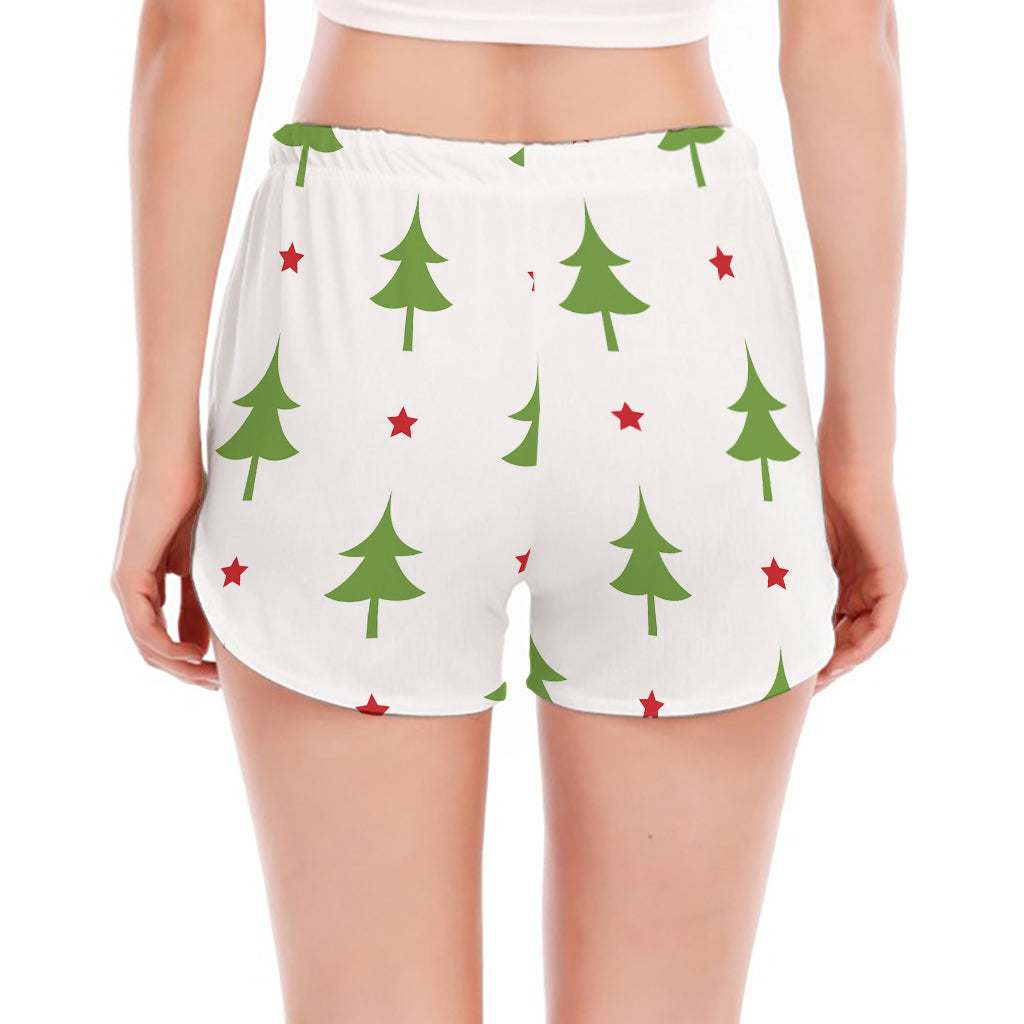 Christmas Tree And Star Pattern Print Women's Split Running Shorts