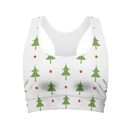 Christmas Tree And Star Pattern Print Women's Sports Bra