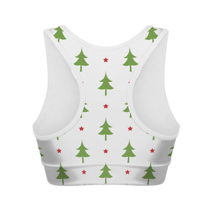 Christmas Tree And Star Pattern Print Women's Sports Bra