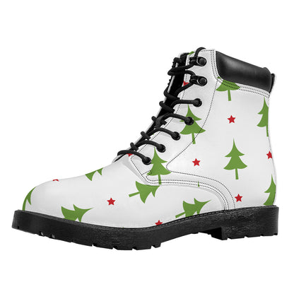 Christmas Tree And Star Pattern Print Work Boots