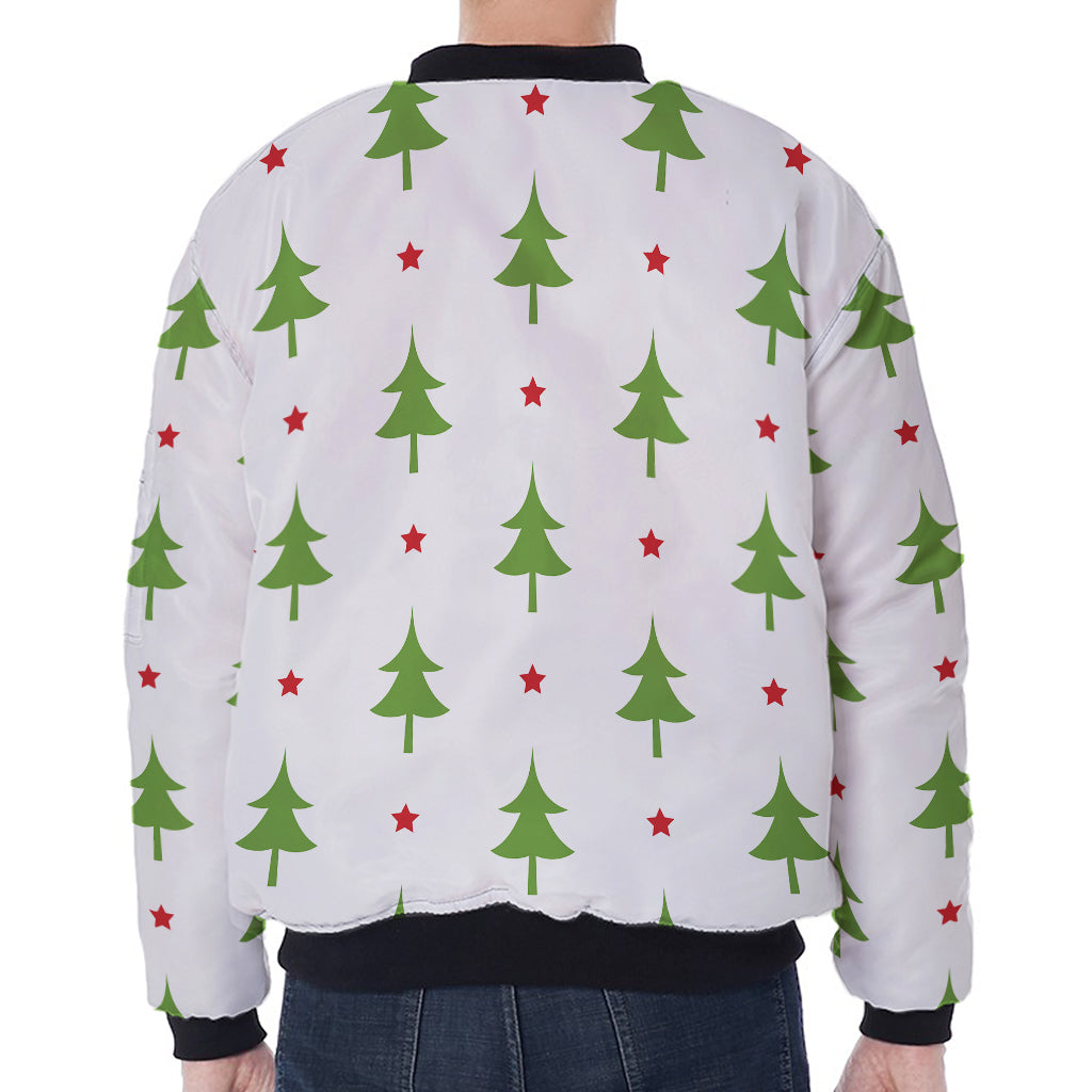 Christmas Tree And Star Pattern Print Zip Sleeve Bomber Jacket