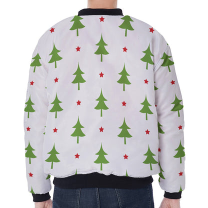Christmas Tree And Star Pattern Print Zip Sleeve Bomber Jacket