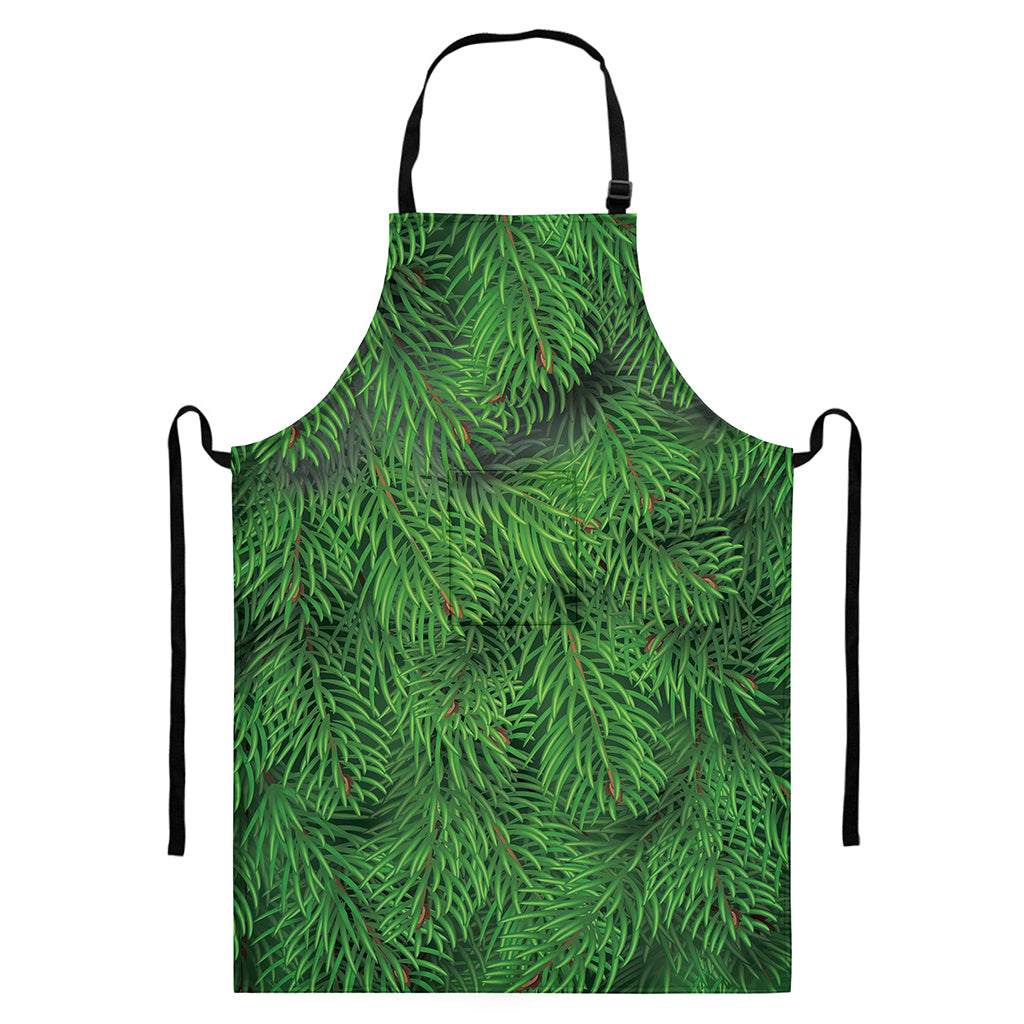 Christmas Tree Branches Print Bib Apron With Pocket