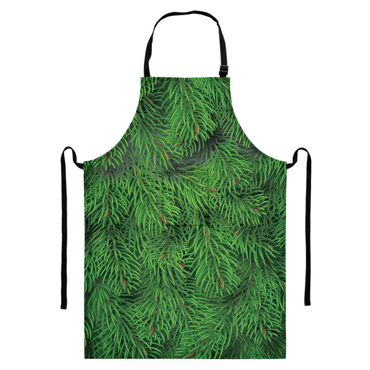 Christmas Tree Branches Print Bib Apron With Pocket