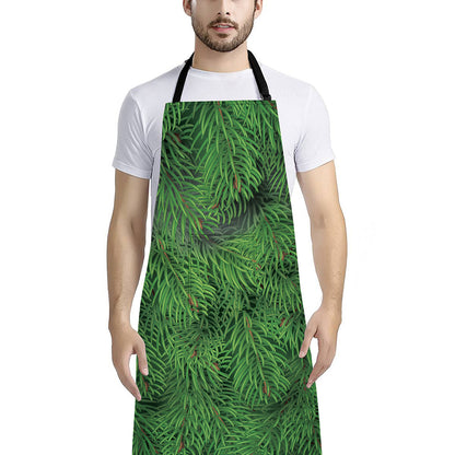 Christmas Tree Branches Print Bib Apron With Pocket