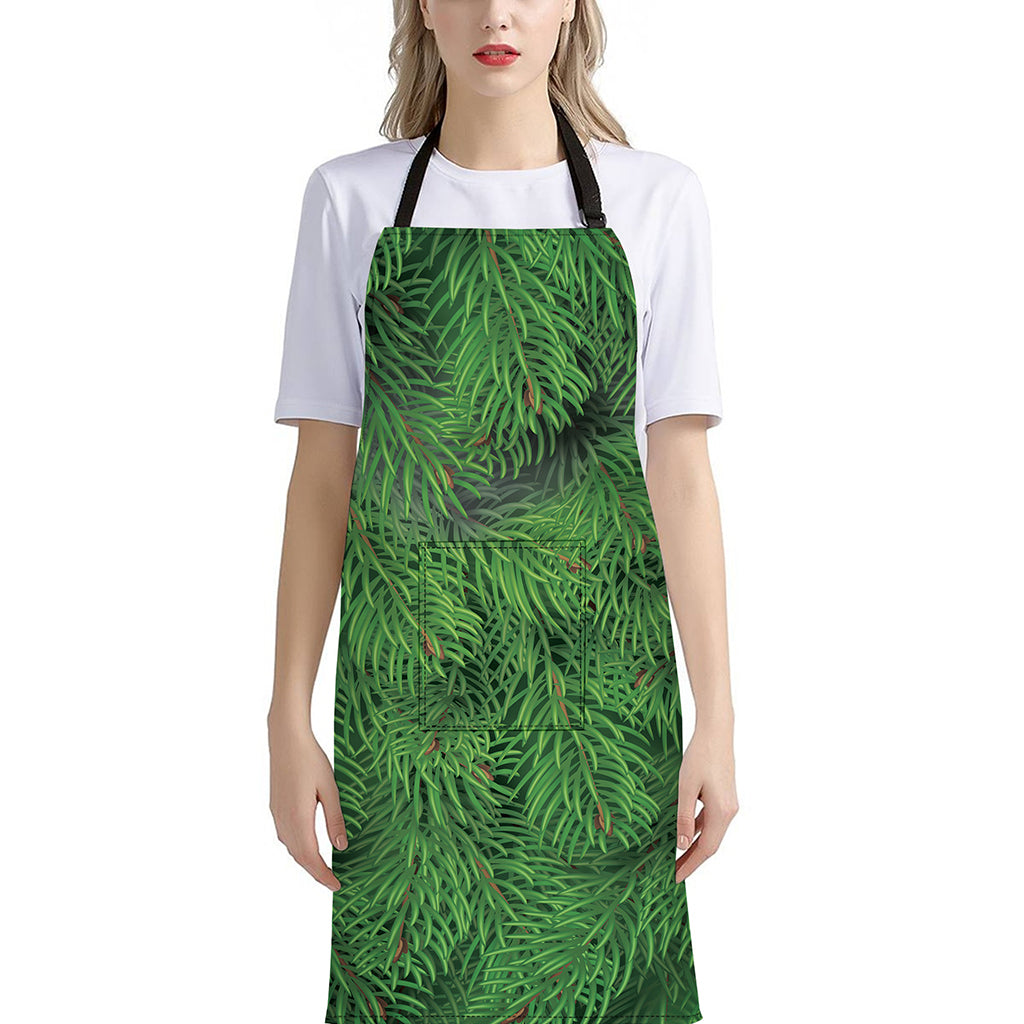 Christmas Tree Branches Print Bib Apron With Pocket