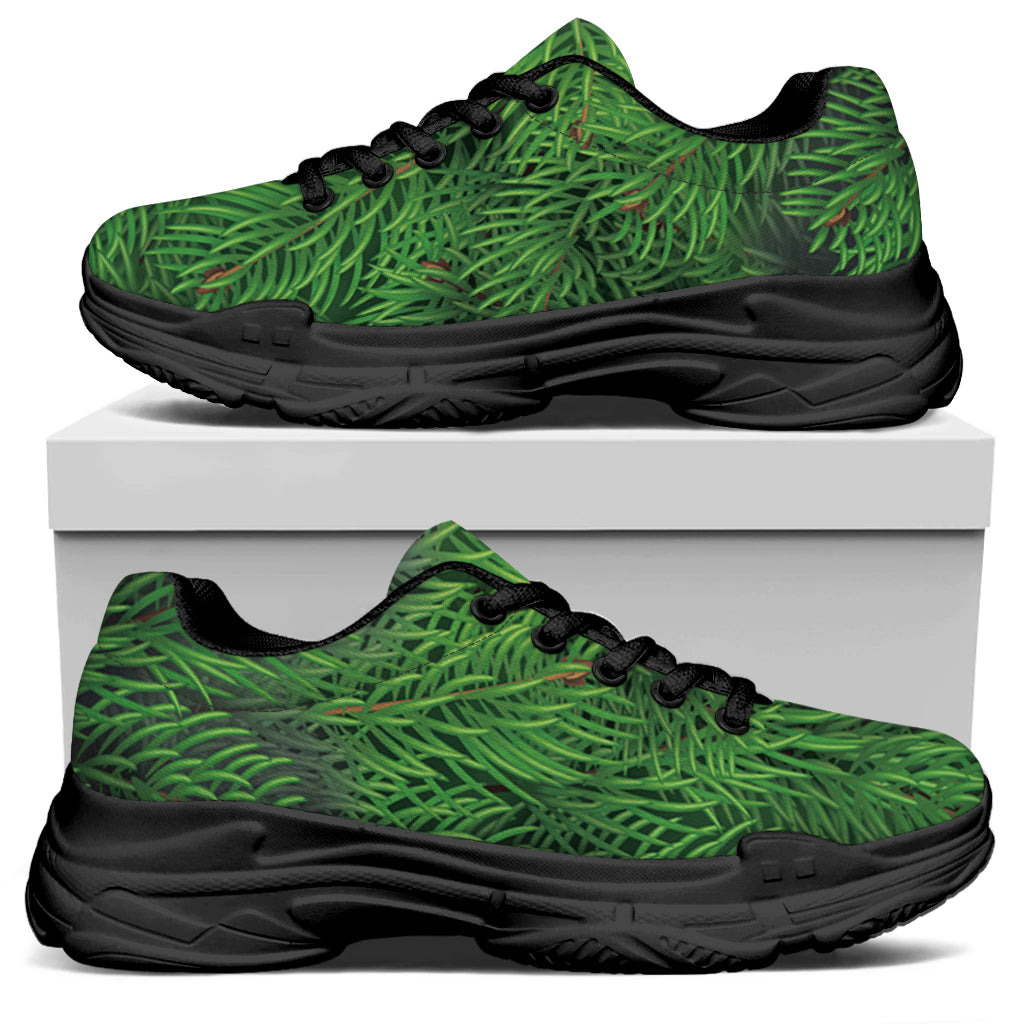 Christmas Tree Branches Print Black Chunky Shoes