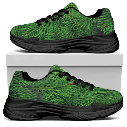 Christmas Tree Branches Print Black Chunky Shoes
