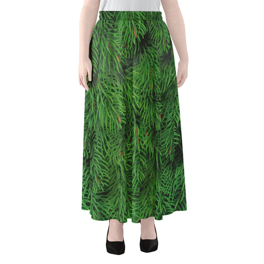 Christmas Tree Branches Print Chiffon Maxi Skirt