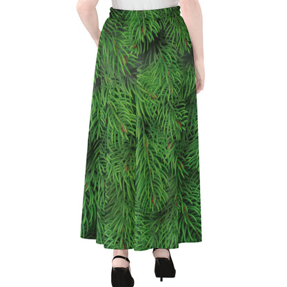 Christmas Tree Branches Print Chiffon Maxi Skirt