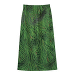 Christmas Tree Branches Print Cotton Front Slit Maxi Skirt