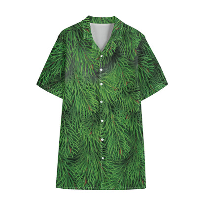 Christmas Tree Branches Print Cotton Hawaiian Shirt