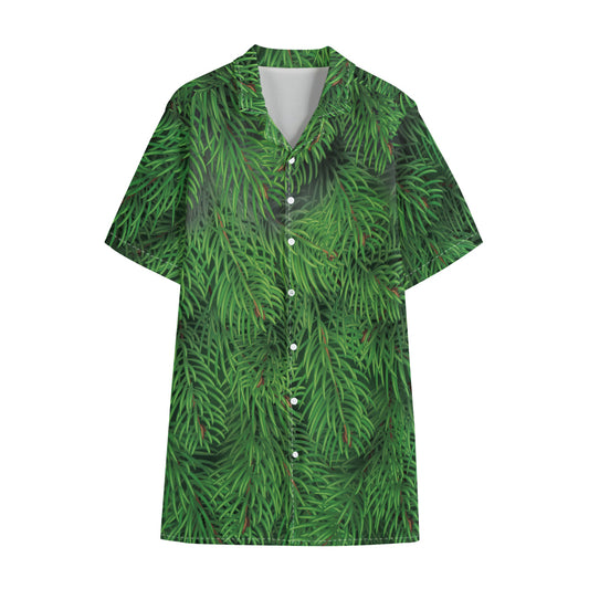Christmas Tree Branches Print Cotton Hawaiian Shirt