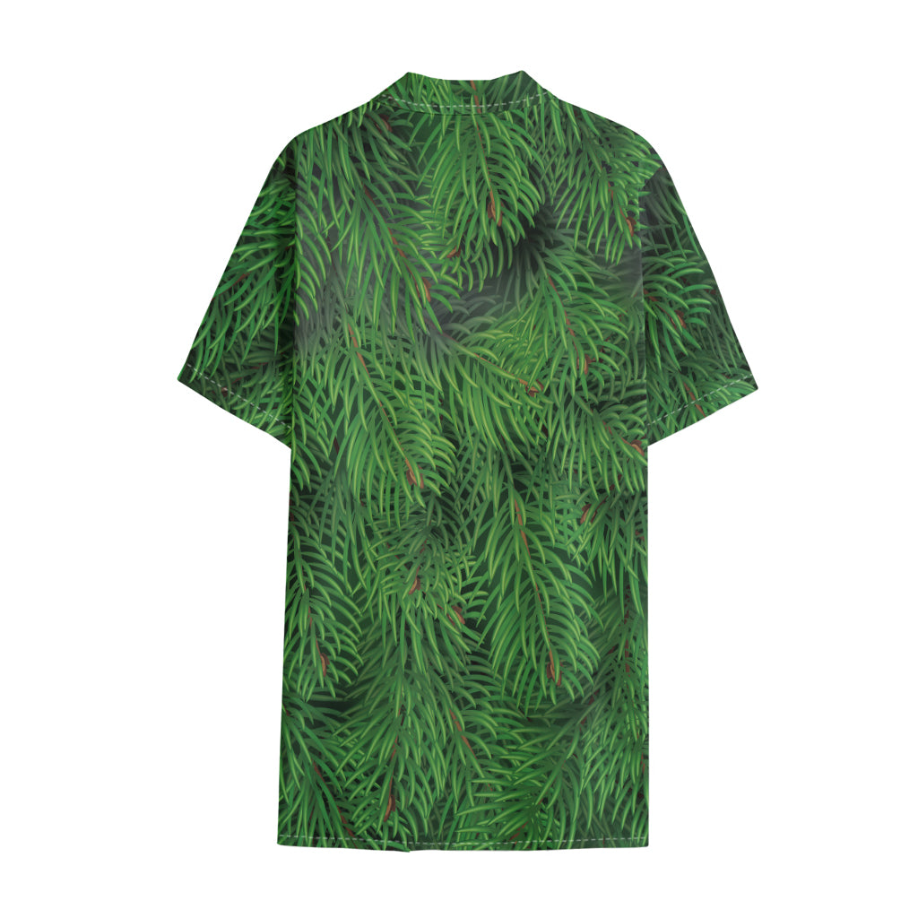 Christmas Tree Branches Print Cotton Hawaiian Shirt