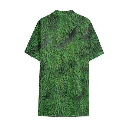 Christmas Tree Branches Print Cotton Hawaiian Shirt
