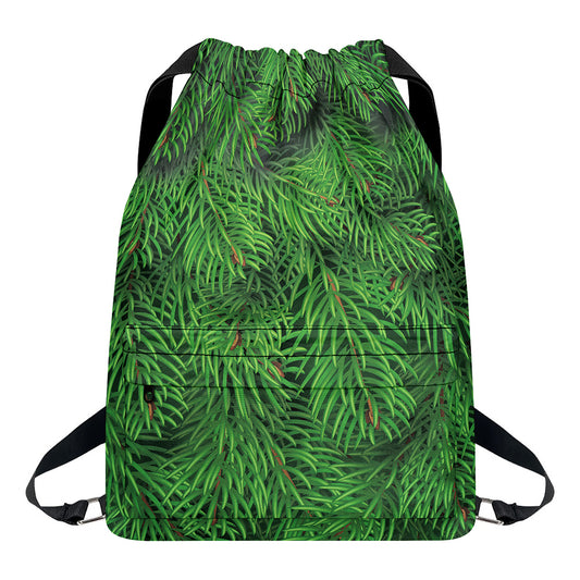 Christmas Tree Branches Print Drawstring Backpack