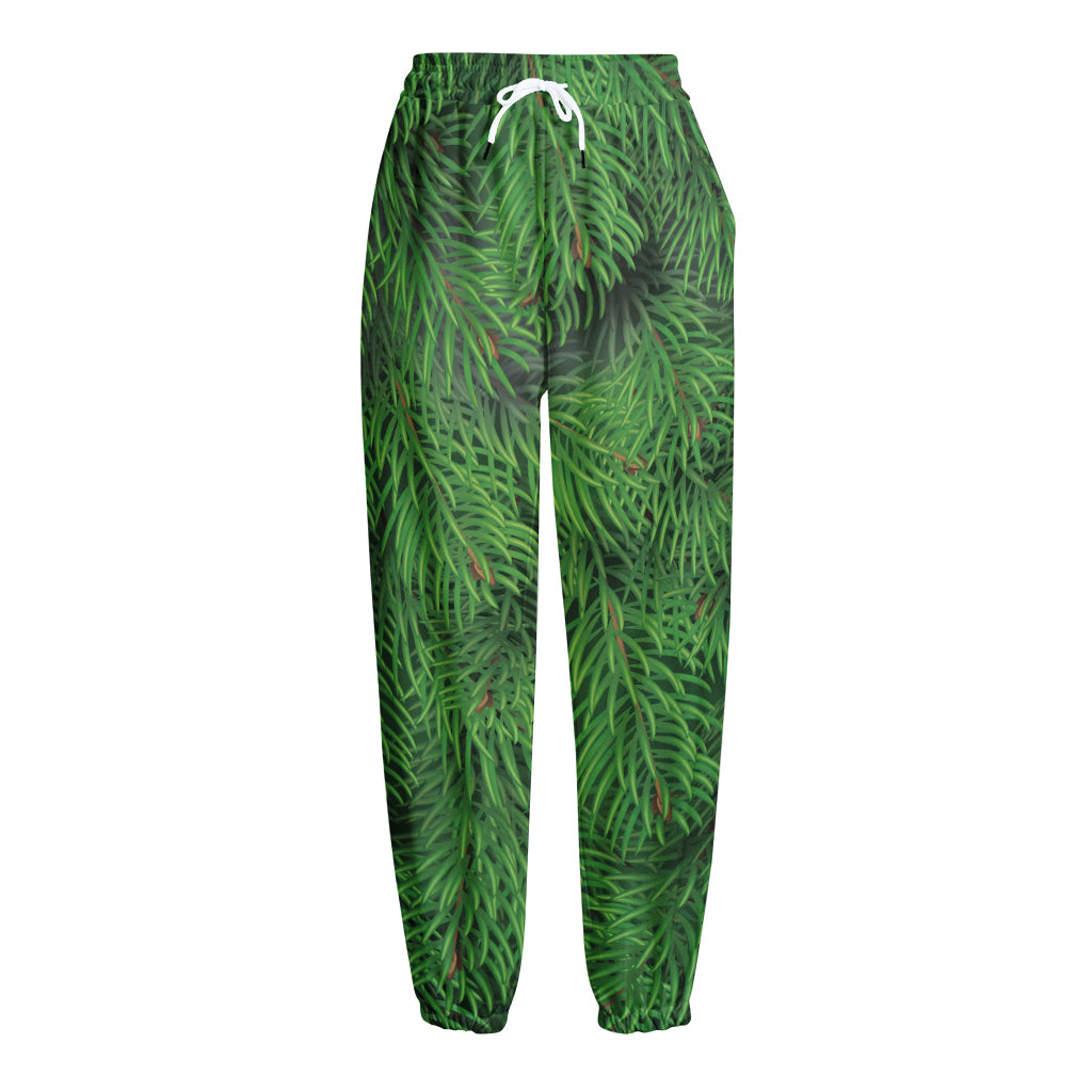 Christmas Tree Branches Print Fleece Lined Knit Pants