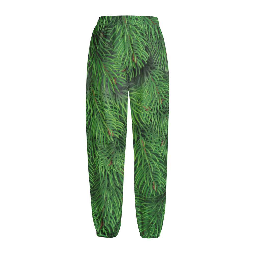 Christmas Tree Branches Print Fleece Lined Knit Pants