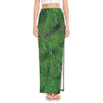 Christmas Tree Branches Print High Slit Maxi Skirt
