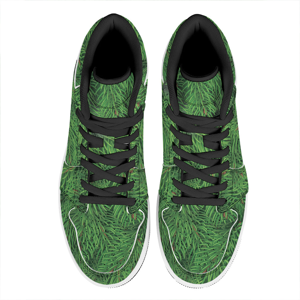Christmas Tree Branches Print High Top Leather Sneakers