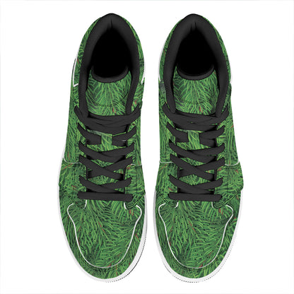Christmas Tree Branches Print High Top Leather Sneakers