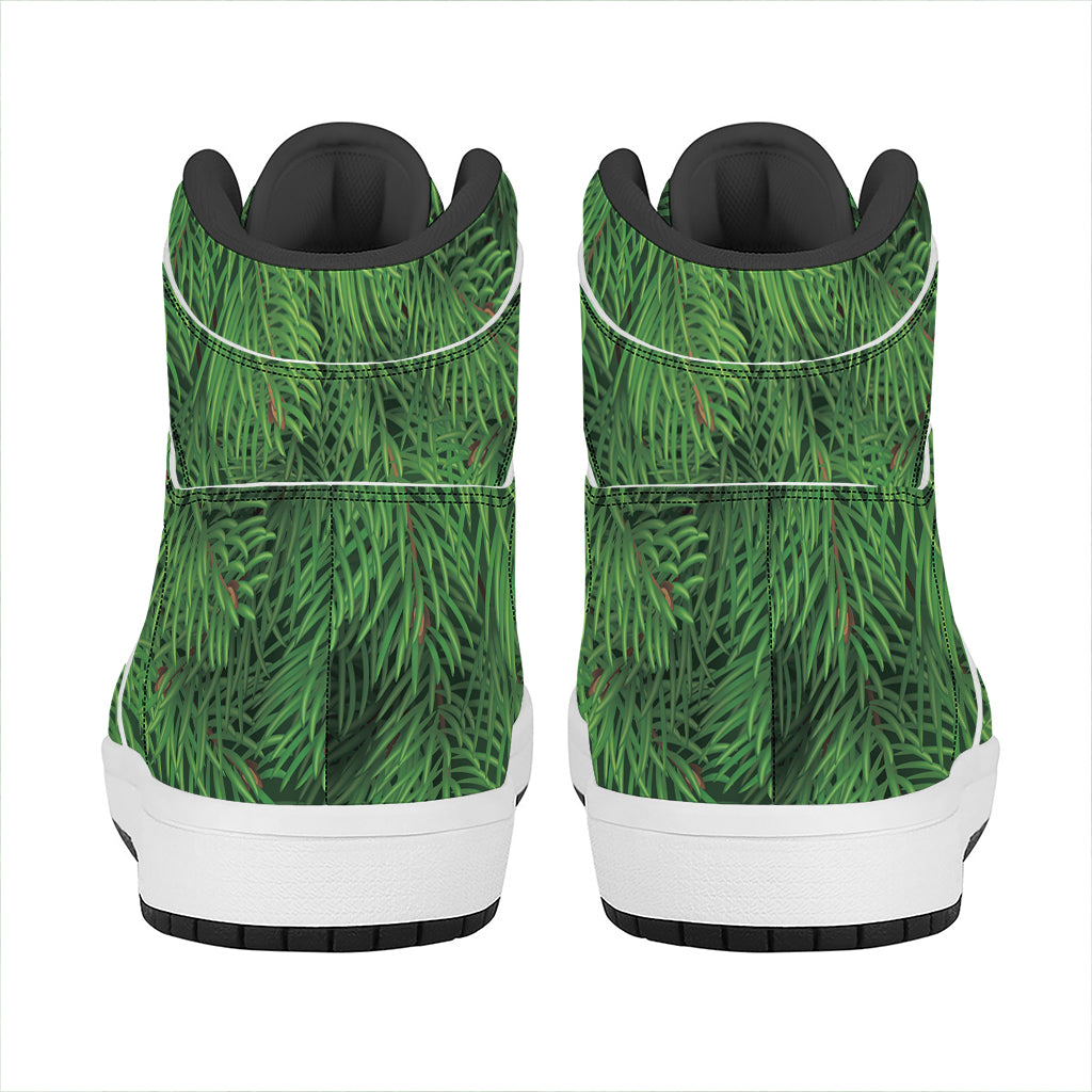 Christmas Tree Branches Print High Top Leather Sneakers