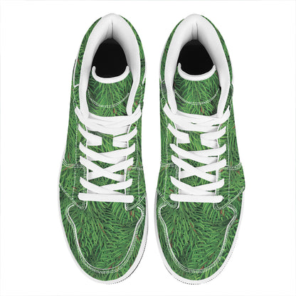 Christmas Tree Branches Print High Top Leather Sneakers