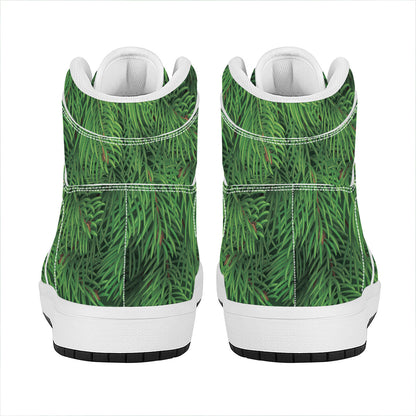 Christmas Tree Branches Print High Top Leather Sneakers