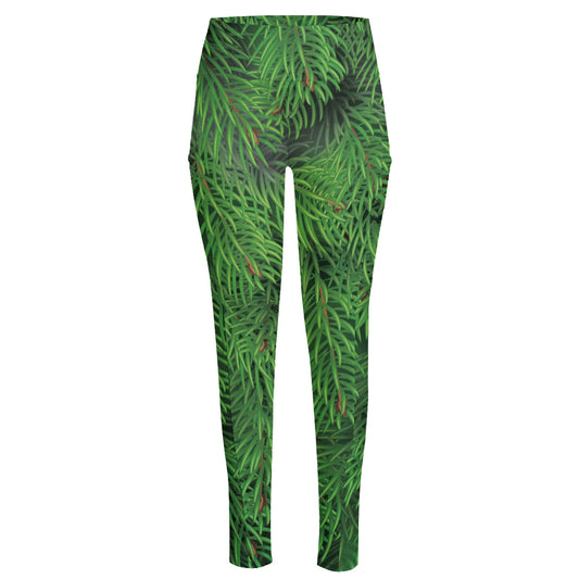 Christmas Tree Branches Print High-Waisted Pocket Leggings