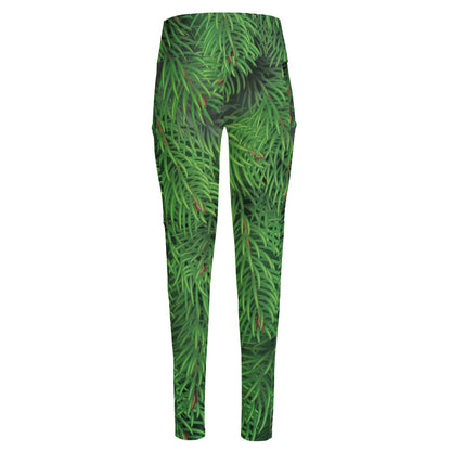 Christmas Tree Branches Print High-Waisted Pocket Leggings