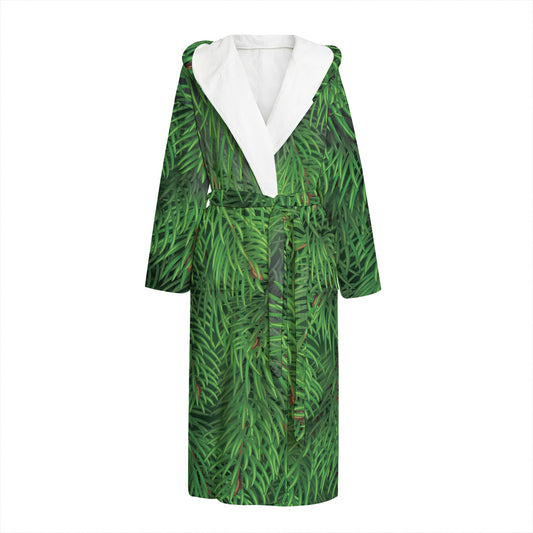 Christmas Tree Branches Print Hooded Bathrobe