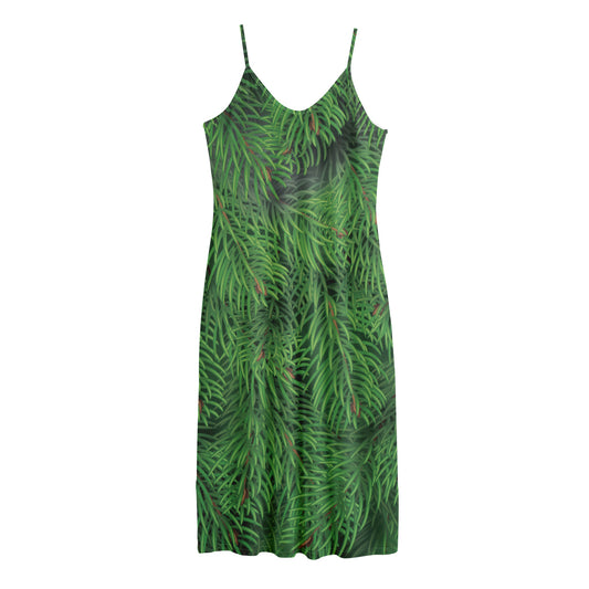 Christmas Tree Branches Print Jersey Midi Cami Dress
