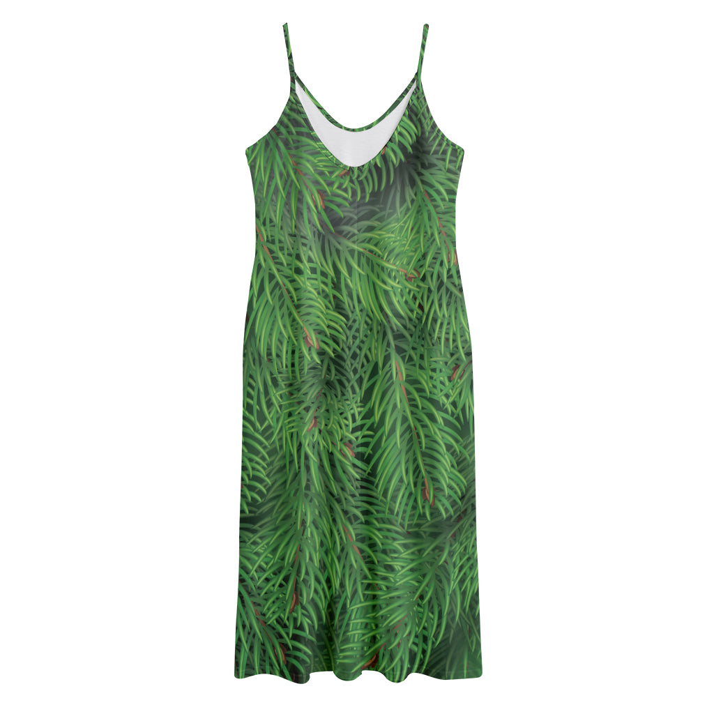 Christmas Tree Branches Print Jersey Midi Cami Dress