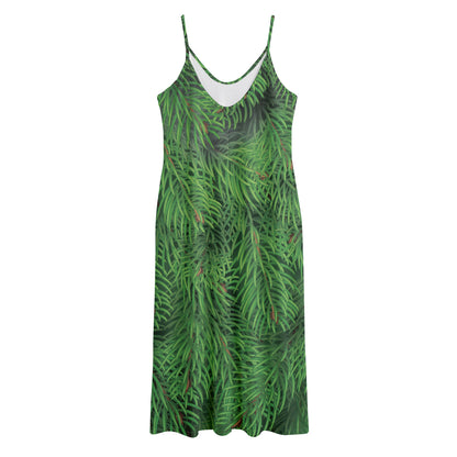 Christmas Tree Branches Print Jersey Midi Cami Dress