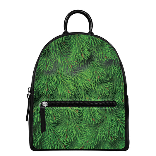 Christmas Tree Branches Print Leather Backpack