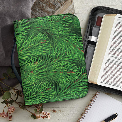 Christmas Tree Branches Print Leather Bible Cover